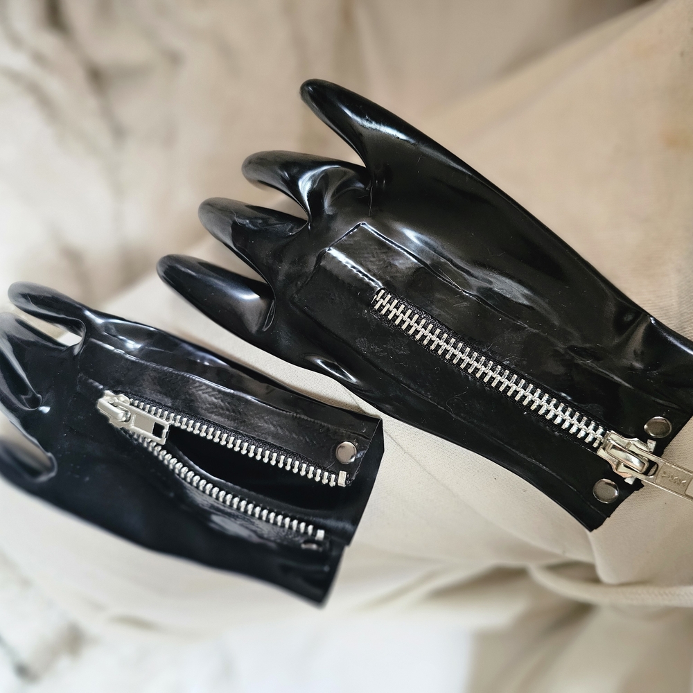 Black Zippered REAL LATEX Gloves